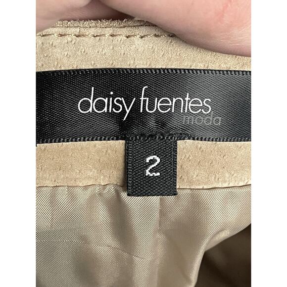 Daisy Fuentes Skirt Womens 2 Khaki Suede A-Line Flare Midi Side Zip Lined Gored - Picture 6 of 8